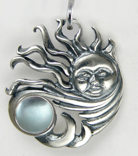Sterling Silver Sun Pendant With Blue Topaz